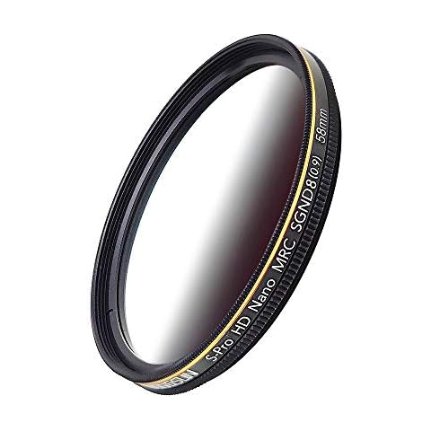 JONGSUN 58mm ND Filter, Color Soft Graduated Gray Neutral Density Filter, 18 Layer Multi-Coated, Optical Glass Schott B270, CSGND8 (0.9) 3-Stop Cover