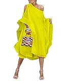 ThusFar Women's Casual Loose Fit Flying Sleeve Cold Shoulder Layered Batwing Chiffon Caftan Poncho...