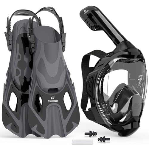 EMSINA Full Face Snorkel Mask fins set for Adults and Kids