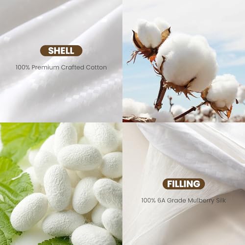 Image of THXSILK Lightweight Pure Mulberry Silk Comforter, Grade 6A Long Strand Silk Filling with 100% Cotton Cover, Ultra Soft Breathable, Queen Size 87in x 91in /220cm x 230cm, Weight 1.65lb /0.75kg