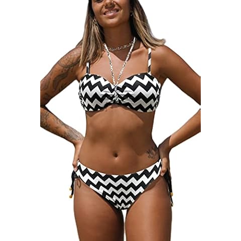 Bikini Brasileño Rayson de Dos Piezas con Tanga y Correas Laterales (Rayas Onduladas) Cover