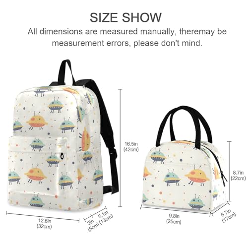 Cute Ufo Print Backpack Set with Lunch Bag, Large Capacity Travel Backpacks and Lunch Box Insulated for Commute Hiking Picnic2