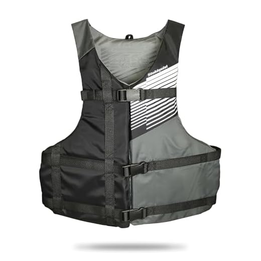Stohlquist Fit Adult Life Jacket PFD - Easily Adjustable for Full Mobility, Lightweight Buoyancy Foam, PVC Free, Coast Guard Approved | Unisex Adult, Universal One Size Fits All, Black/Gray