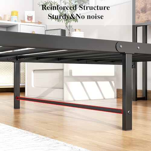 HOJINLINERO Bett 90 x 200,Metallbett Einzelbetten mit Lattenrost Braun – Ansicht 4