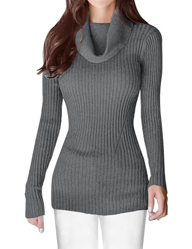 Image of v28 Women's Stretchable Cowl Neck Knit Long Sleeve Slim Fit Bodycon Sexy Sweater
