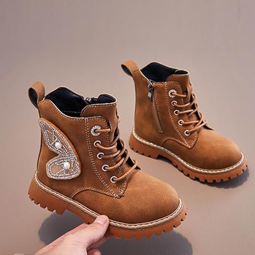 Ankle Boots for Girls Winter Fashion Lace Up Booties 2025 Warm Zip Up Leather Boots for Little Kid Big Kid2