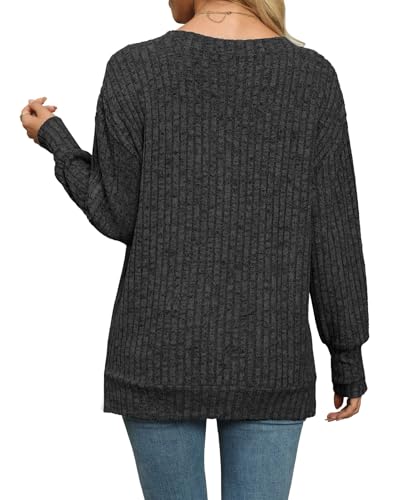 Image of Womens Sweaters V Neck Long Sleeve Shirts Loose Casual Fall Fashion Sweatshirts
