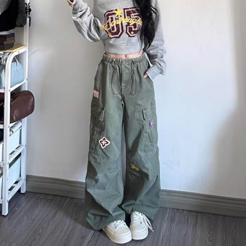 Vintage Cargo Pants for Women - Camo Wide Leg Pants with Adjustable Drawstring Baggy Coquette Wide Legs y2k Clothes4