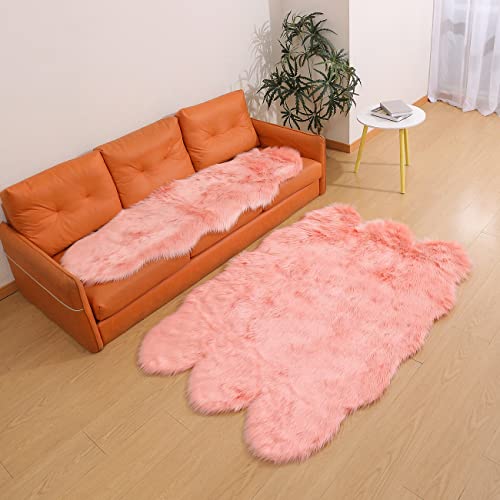 Linmopm Super Soft Fluffy Faux Fur Sheepskin Rugs Bedroom Floor Sofa Living Room Runner High-Density Cushion Plush Carpet Sofa Cover Bedside Rugs (Pink, 4X6 Ft Sheepskin) #TOP1
