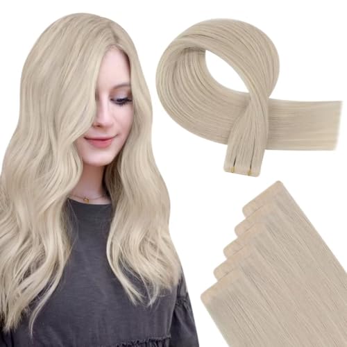 Easyouth Inject Tape in Hair Extensions Virgin Human Hair Injection Tape in Extensions White Blonde Tape in Real Hair Extensions Blonde Hair 14 Inch 5Pcs 10g