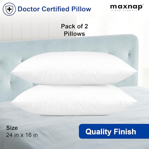 Image of Fresh Resto Hollow Fiber Sleeping Pillow | Soft & Fluffy Support | White | 24 x 16 Inch | Pack of 2