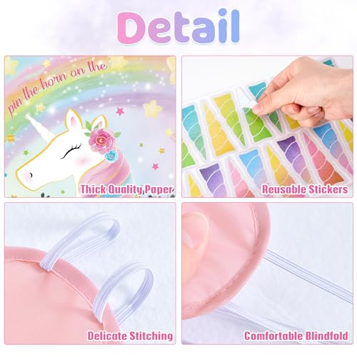 Image of WERNNSAI Pin the Horn on the Unicorn Birthday Party Game | Unicorn Birthday Decorations,Pin The Tail Game for Classroom Activities,28 inch x 21 inch Poster with 24 Stickers and Blindfold