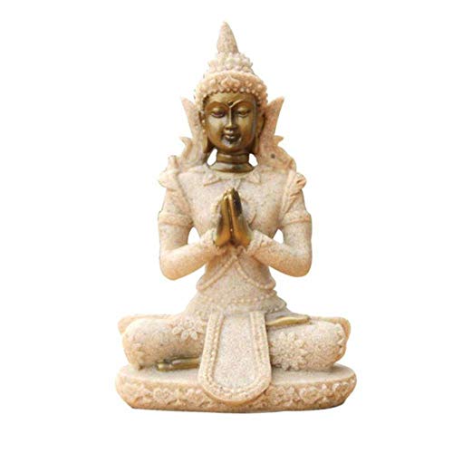 FUYIO Small Religion Statue Sculpture Meditation Buddha Statue Home Decor Ornaments Creative Gifts Southeast Asia decoratios,Light Grey