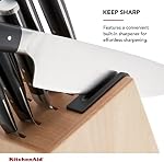 KitchenAid Gourmet Forged Triple Rivet Knife Block Set with Built-in Knife Sharpener, High Carbon Japanese Stainless Steel Kitchen Knives, Sharp Kitchen Knife Set with Block, Birchwood, 14-Piece