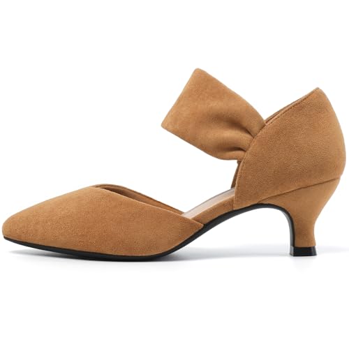 Image of RIBONGZ Kitten Heels for Women Closed Toe Comfortable Low Heels Pointed Toe Sexy Slip on Pumps Bridal Party Dressy Shoes