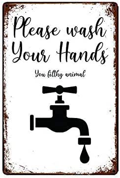 Atsbh Please Wash Your Hands for Bar Pub Home Retro Home Gift Family Yard Garden Celebration Farm Courtyard Posters Vintage Bar Pub Novelty Funny Metal Tin Signs Wall Decor 6x8 Inch.