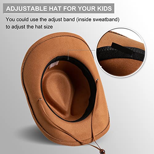 Image of Jastore Kids Girls Boys Wide Brim Western Cowboy Cowgirl Hat with Wind Lanyard Felt Fedora Hat
