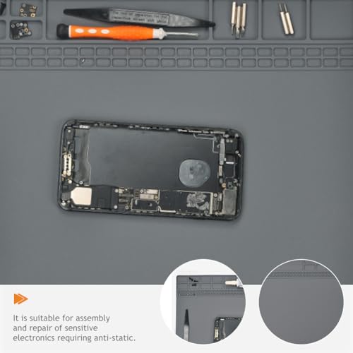 Image of Anti-Static Silicone Repair Mat, Heat Resistant Soldering Pad with Screw Compartments, Esd Work Mat for Electronics Assembly and Repair, 13.77 X 9.84 Inches, Dark Grey