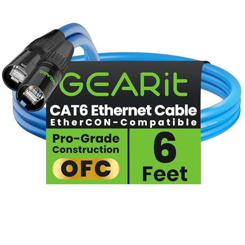 GEARit Shielded CAT6 Ethercon Cable 6ft Blue EtherCON-Compatible