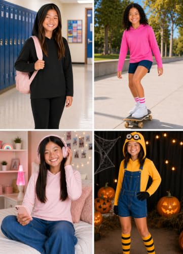 Image of Shirts for Girls Long Sleeve Crew Neck Top, Hoodie or 3 /4 Sleeve Soft Stretch Kids Lightweight Size 2-16