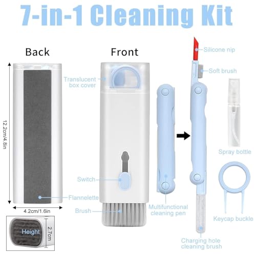 Image of 7 in 1 Multi-Function Laptop Cleaning Brush /Keyboard Cleaning kit /Gadget Cleaning kit Gap Duster Key-Cap Puller for Laptop,Monitor,Keyboard and Earphones with Spray Bottle