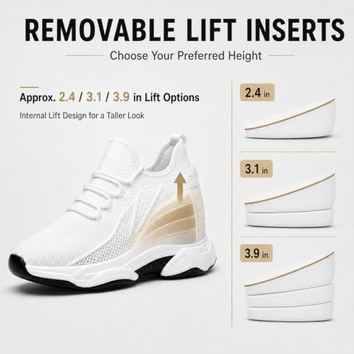 Image of Height Increasing Sneakers for Men and Women, Adjustable 2.4-4.0 in Hidden Lift Walking Shoes, Lightweight Breathable Mesh Elevator Sneakers