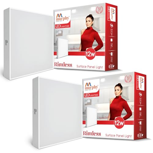 Image of Murphy 12-Watt Borderless Square LED Surface Mount Panel Light (Cool White, Pack of 2), No False Ceiling Required
