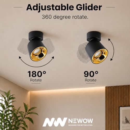 Image of NW 7W Glider SF Moveable Black With Gold Aluminium 360 Degree Adjustable Cylindrical Shape LED Surface Light | COB Light | Wall Light | Down Light | Spot Light | Light Color- Natural White (Pack of 1)