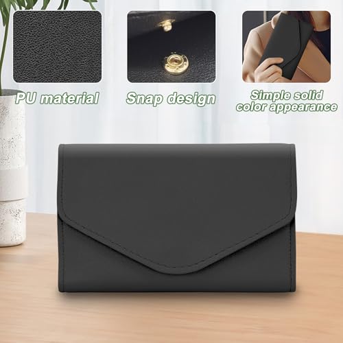 Women Wallet, Simple Leather Passport Holder Multi-Compartment Passport Wallet with Snap Button Long Men Wallet for Cards Passport Coin (Black)3