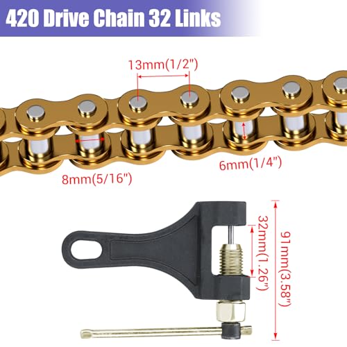 Image of KT196 Go Kart Chain 420 32 Links Compatible with Coleman CK196 Go Kart Parts Hisun HS200GK RTK200 196cc 6.5hp Engine Gas Powered Off Road Go Cart Accessories Parts