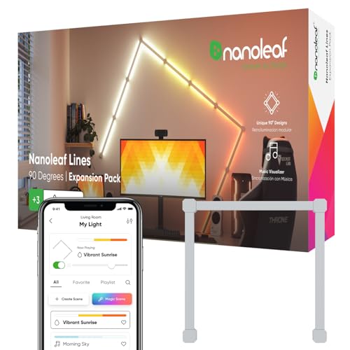 Nanoleaf Lines 90 Grad Erweiterungspack 3 zusätzliche Smarten LED RGBW Lichtleisten - Modulare WLAN 16 Mio. Farben Wandleuchte Musik & Bildschirm Sync OK mit Alexa Google Apple