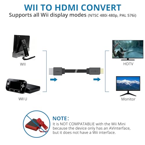 Image of AUTOUTLET Wii to HDMI Converter Cable, 4FT /120cm WII to HDMI Converter with Built-in HDMI Male Output, Plug and Play Wii HDMI Adapter Compatible with Nintendo Wii, Wii U, HDTV, Monitor, Projector