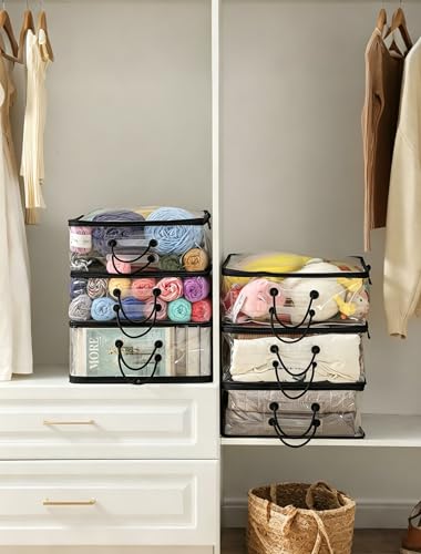 Image of Remittur 6 Packs Large Yarn Storage Bags, Clear Yarn Storage Organizer with Zippers and Handles, Crochet Bag Knitting Bag for Knitting Needles Crochet Hooks-Black
