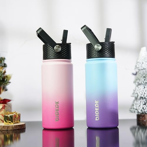 Image of BJPKPK 2 Pack 18oz Insulated Water Bottles with Straw Lids, Stainless Steel