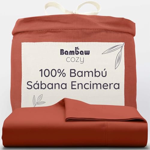 Bambaw Sabana Encimera Cama 150 Bambú Y 160 Cm, 240x290 Cm, Ropa De Cama Bambu Suave, Sábanas Antiácaros E Hipoalergenicas, Sabanas Refrescantes Verano E Invierno Refrigerantes Terracota