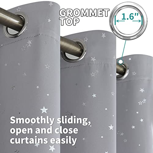 Image of BGment Kids Blackout Curtains for Bedroom - Grommet Thermal Insulated Silver Star Print Room Darkening Curtains for Kids Room, Set of 2 Panels, 38 x 63 Inch, Light Grey