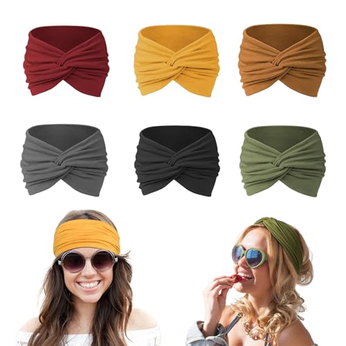 6 Piezas pañuelo cabeza Cinta Pelo Elástico Ancho Turbantes Para Mujer Veran Bohemia Bandana Yoga Deportivo Headband el Cabello Turbante Banda Accesorio Pelo para Mujer Niñas