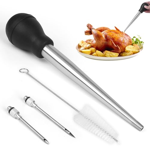 Turkey Baster with Silicone Suction Bulb, Stainless Steel Food Grade Turkey Baster for Cooking, Baking, Injecting Marinade ?Black