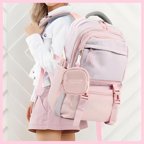 Image of FWQPRA Girls Backpack School Backpack with Small Zipper Pouch Fashion Nylon with Padded Shoulder Straps & Handle Design Multi Compartment Large for School,Camping,Travel