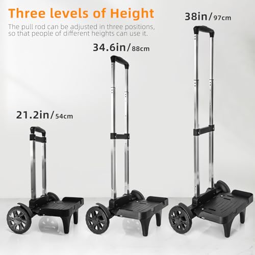 Folding Backpack Trolley with Large Solid Tank Wheels, Aluminum Alloy Luggage Cart with Edge Guard Base, Universal Hand Truck for Backpacks, Lunch Backpack,Golf Bag, Teenagers, Adults, School, Travel4