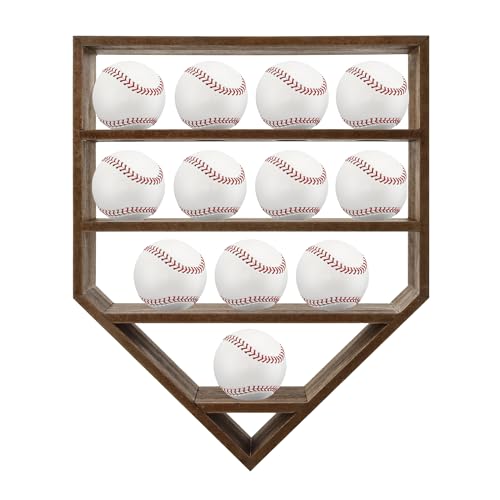 Hodeframe Baseball Display Case Baseball Holders for Balls 12.8x16 inches Large Carbonized Shadow Box for 12 Baseballs Wall Mount Without Door for Home Run and Collector Autograph Balls