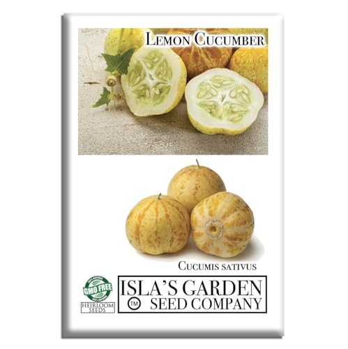Lemon Cucumber Seeds for Planting – 125+ Non-GMO & Heirloom Seeds, Cucumis sativus ‘Lemon’, Unique Round Yellow Cucumbers, Crisp & Mild Flavor, by Isla’s Garden Seeds, Great Gardening Gift Idea