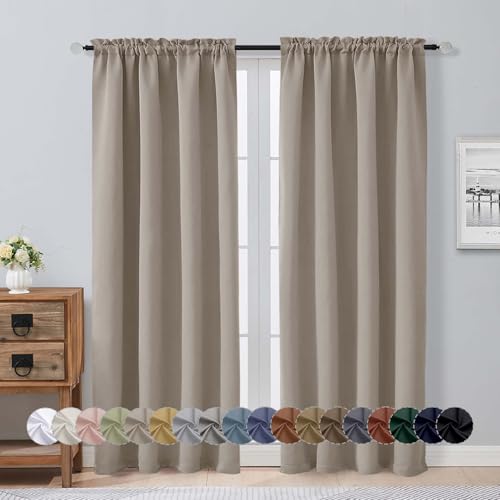 Image of Aiyufeng Stone Blackout Curtains for Bedroom 72 Inch Length 2 Panels Set, Privacy Thermal Insulated Rod Pocket Door Window Curtains for Patio French Door Front Door, W40 x L72 Inch, Stone