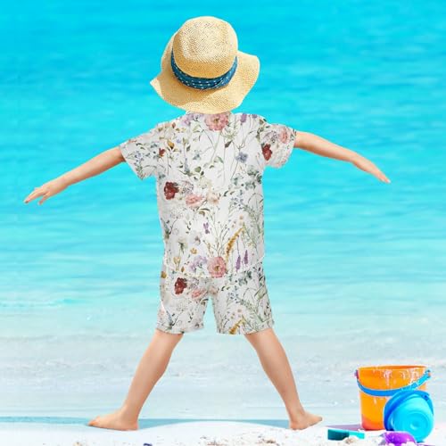 Image of CaTaKu Boys Hawaiian Button-Down Shirts and Short Sets, Boys Summer Outfits 2 Piece Clothes Set Size 3-10T