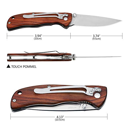 Folding Pocket Knife With Liner Lock 8Cr13Mov 3.74" Stainless Steel Blade Brown Wood Handle Edc Knife With Belt Clip For Outdoor Camping Fishing Gift (Brown) #TOP1