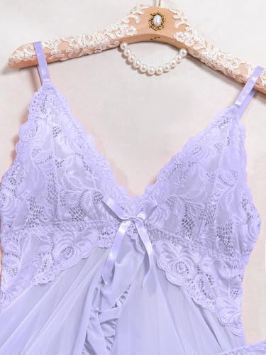 Image of Foxiny Sexy Ruffle Sheer Mesh Lace Wireless Babydoll Lingerie Dress with Thong 2 Piece