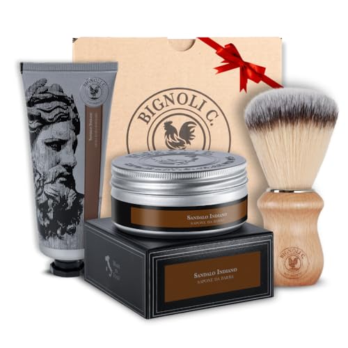 Bignoli Set Rasatura Tradizionale – Kit Barba Uomo - Sapone da Barba 175g + Crema Dopobarba 75ml + Pennello | Qualità Artigianale - Set Regalo Uomo
