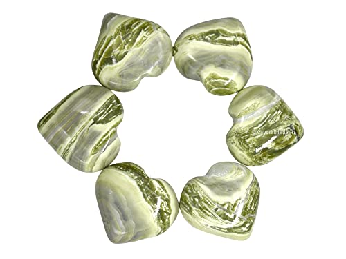 Image of Serpentine Crystal Heart Palm Pebbles Stones for Anxiety Stress Relief Massage - AAA Grade Original Healing Gemstone Agate Heart Palm Stone for Yoga Meditation Spiritual