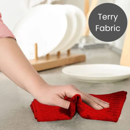 Linen Hub Terry Kitchen Dish Towels For Drying Dishes Set Of 8, Soft Absorbent Tea Towel, Farmhouse Kitchen Towels With Hanging Loop, 100% Cotton Kitchen Towels For Easter, Christmas 15X25 Red White #TOP3