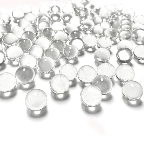 CYS EXCEL Clear Glass Gemstone Vase Filler (1 LB) Aquarium Round Marble Beads Decorative Mosaic Pebbles